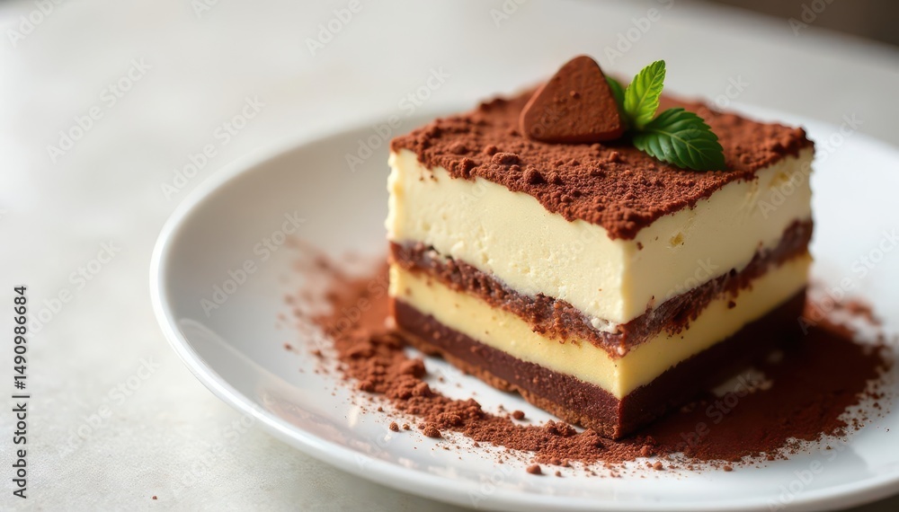 Rich, decadent tiramisu with visible cocoa dusting, elegant presentation , cake, sweet Rich, decadent tiramisu with visible cocoa dusting, elegant presentation , cake, sweet