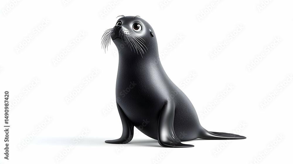 Fototapeta premium Adorable Black Seal Pup on White Background