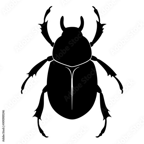 Black Silhouette of a Scarab Beetle Isolated on White