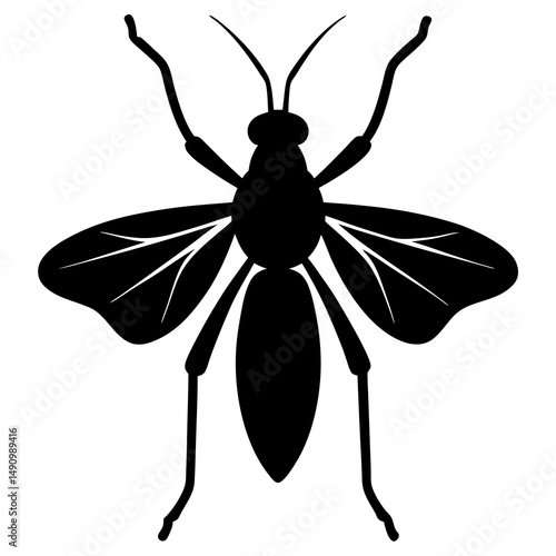 Black Silhouette of a Flying Insect with Wings
