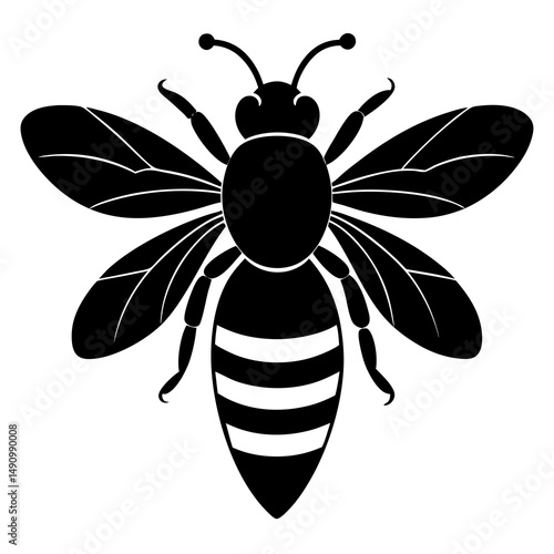Black and White Honeybee Silhouette Illustration