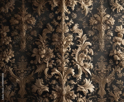 Intricate floral damask wallpaper, elegant design , textile, pattern