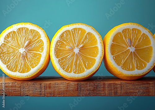 Obraz na płótnie orange and lemon on wooden table w salonie