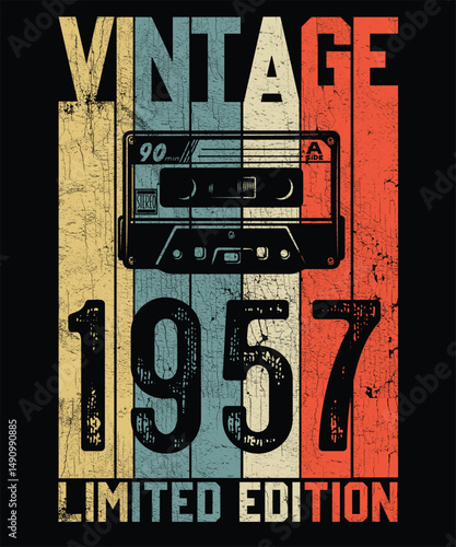 Vintage 1957 Limited Edition Retro T Shirt Design, Vector, Black Background