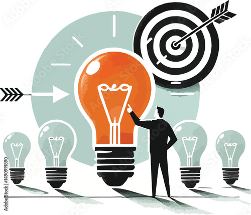 Achieving business goals with innovative ideas and strategic planning illustrated concept