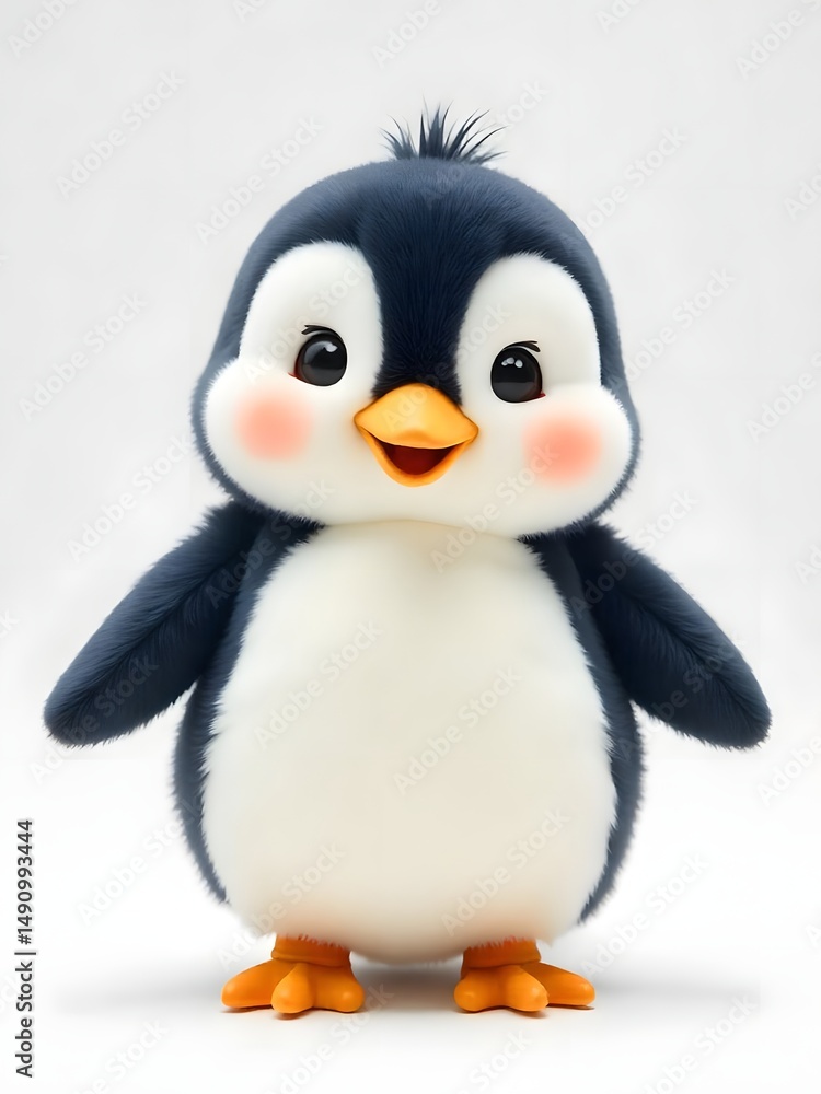 Fototapeta premium Happy animated penguin character standing on white background high resolution photo
