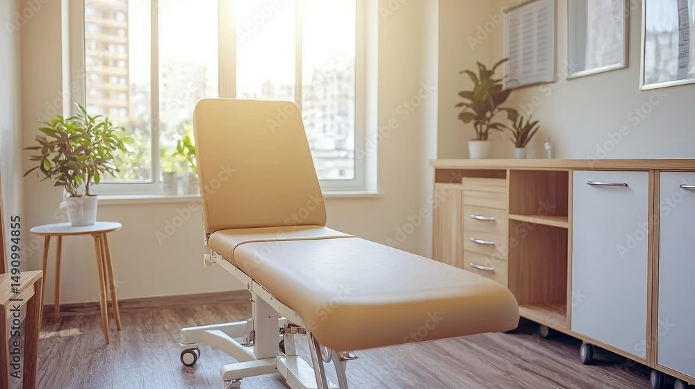 Fototapeta premium Aesthetic examination room bathed in natural light for medical treatments or checkups