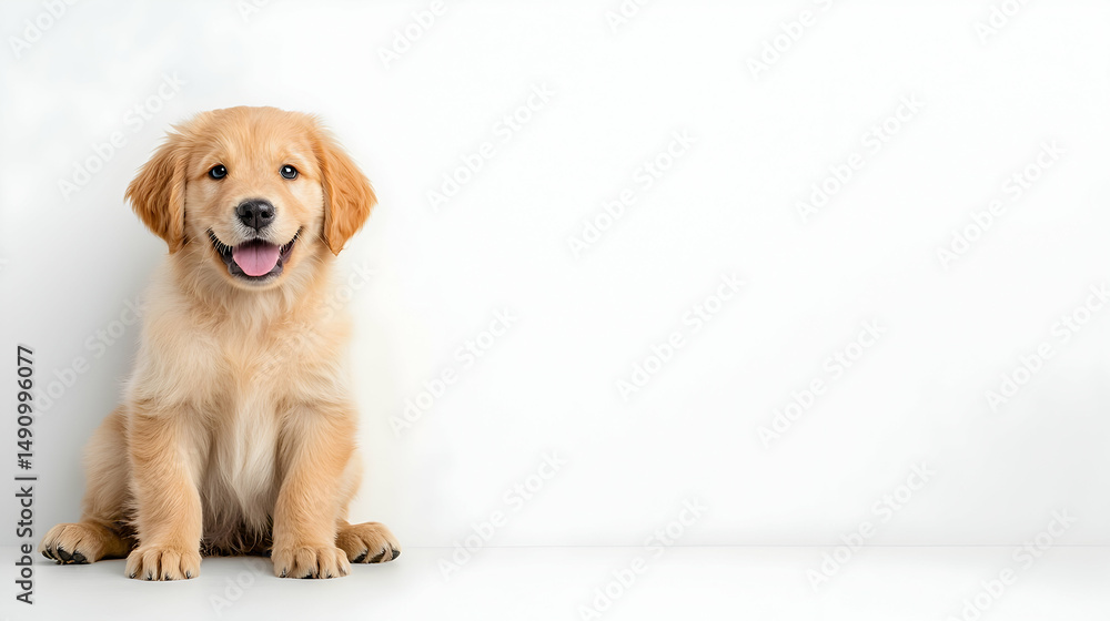 Adorable Golden Retriever Puppy Sitting on White Background Adorable Golden Retriever Puppy Sitting on White Background