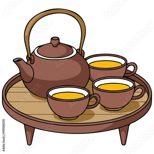 Japanese tea set isolated vector illustration