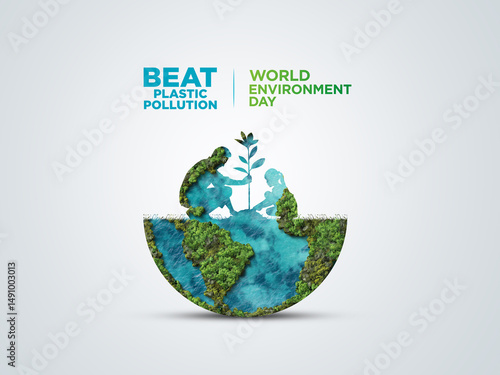 #BeatPlasticPollution, World Environment day concept 2025 3d tree background. 