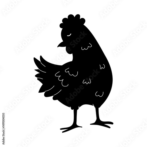  Hen Silhouett Illustration. black chicken isolated white background