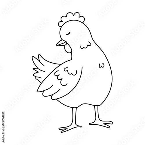 Hen outline illustration on white background. Then Chicken line art vector illustration with smooth lines.