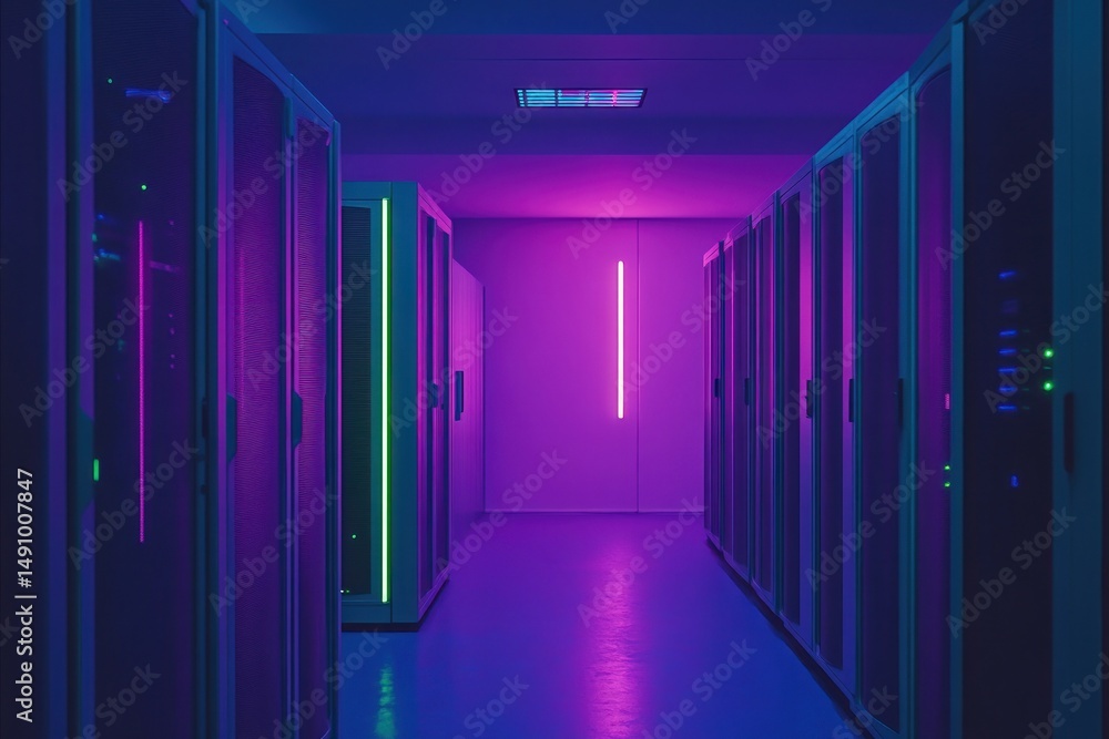 Neon Lights in a Server Room Neon Lights in a Server Room