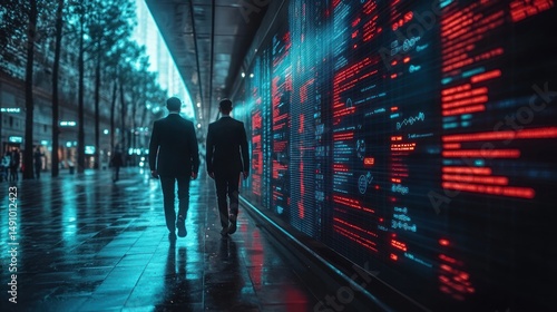 Wallpaper Mural Business people walk night city digital wall Torontodigital.ca