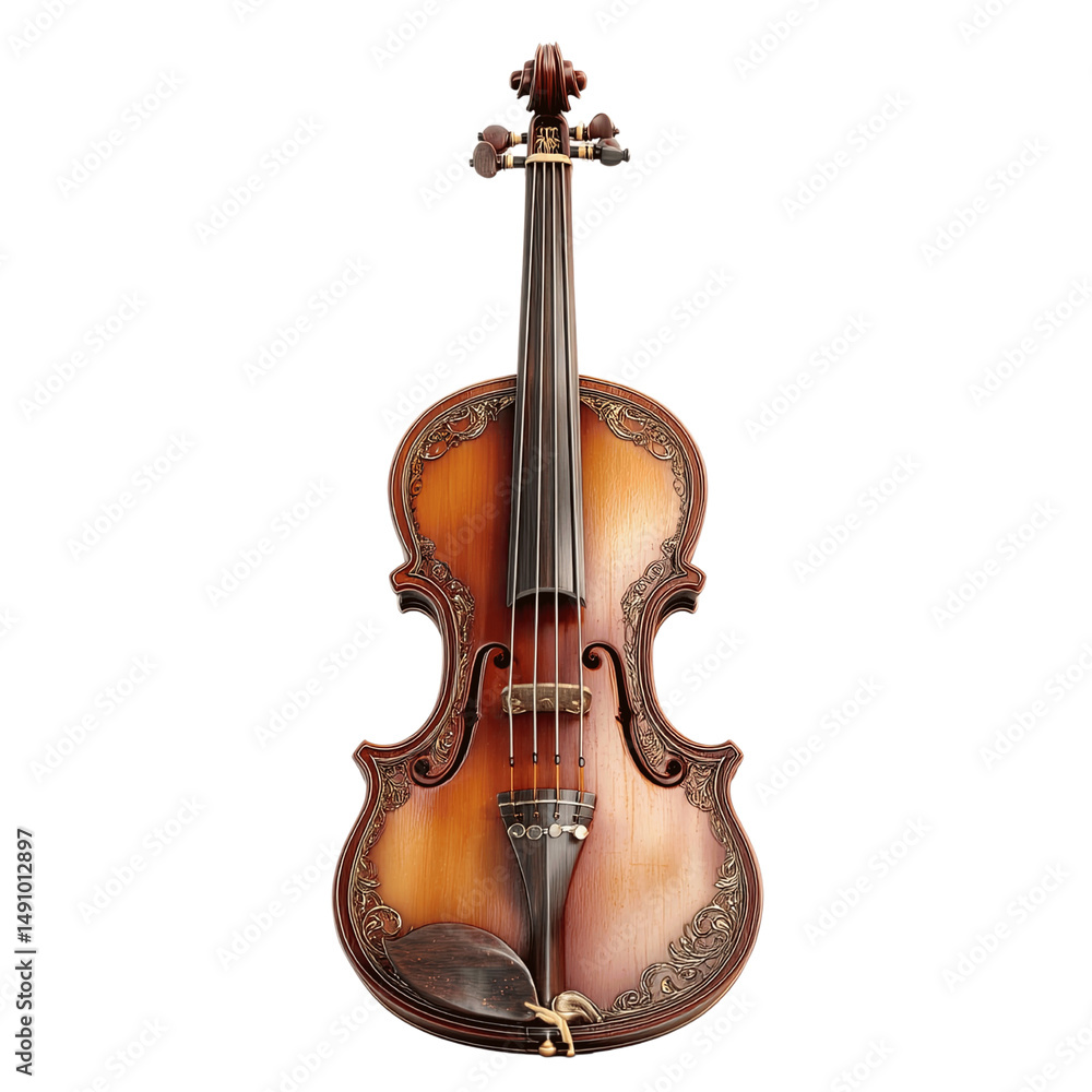 Obraz premium Ornate Carved Violin, Musical Instrument,