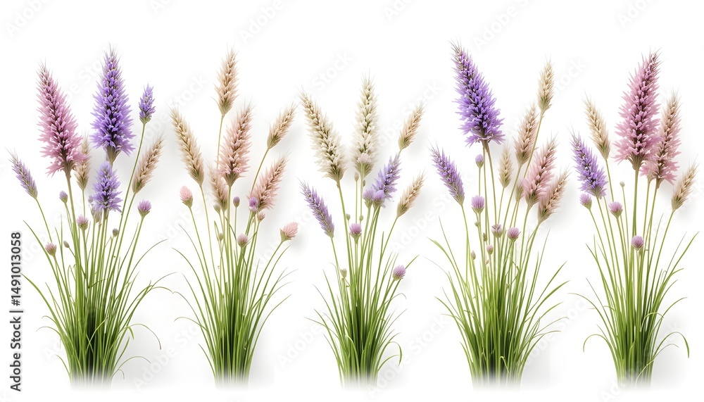 Naklejka premium Blooming bunch of cute hare's tail grass isolated on white background