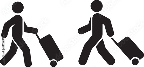 Isolated People Icon Walking with Suitcase Silhouette on Transparent BG