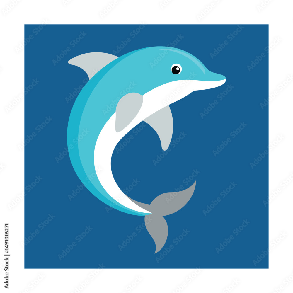Fototapeta premium Vector illustration of a stylized cartoon dolphin with shades of blue and gray colors.