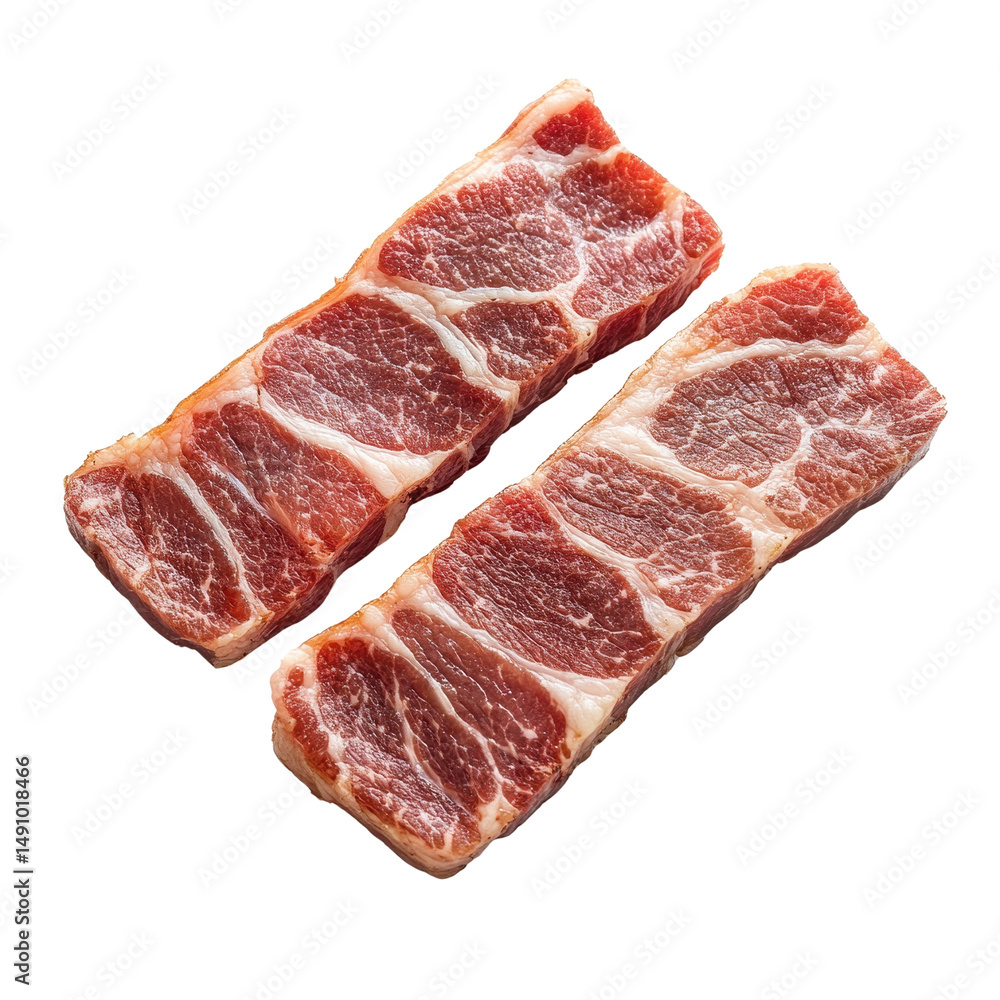 Obraz premium Three Slices of bacon Isolated on transparent background, cutout