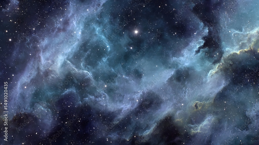 Fototapeta premium Stunning Celestial Nebula Cosmic Background Deep Space Starry Night Sky Galaxy Universe Astronomical Blue Purple Hues Dark Matter