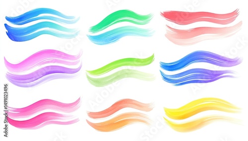 Rainbow watercolor brush strokes on a white background, rainbow-colored paint, rainbow colors