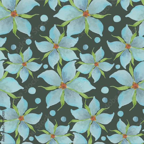 Blue watercolor seamless pattern on dark stock vector illustration for web, for print, for wallpaper, for bed linen fabric print, for wrapping paper