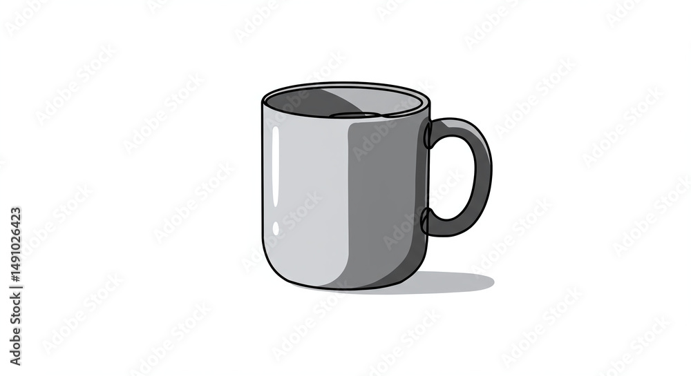 Simple grey coffee mug illustration on white background Simple grey coffee mug illustration on white background