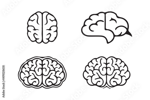 Minimal Brain Icons Vector Line Art Set for Mind, Science and Tech