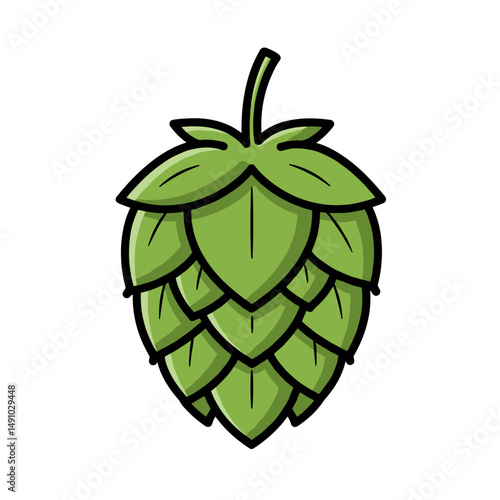 Green hop cone illustration with detailed leaf patterns  