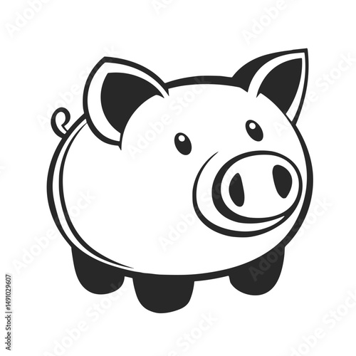 Cute black and white piggy bank icon, minimalist style