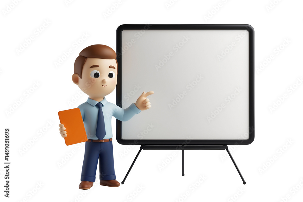 3d cartoon businessman presenting on whiteboard 3d cartoon businessman presenting on whiteboard