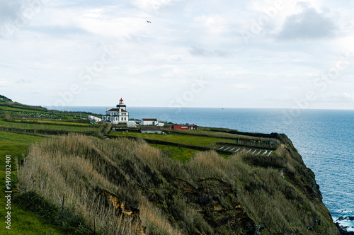 Panoramic View of the Mountains and Coastline of the Azores Islands