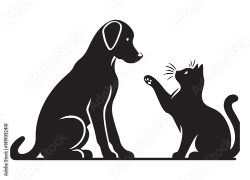 Playful Dog and Cat Silhouette Vector Illustration for Pet Lovers