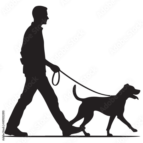 Silhouetted Person Walking a Dog Illustration Vector Artwork Design
