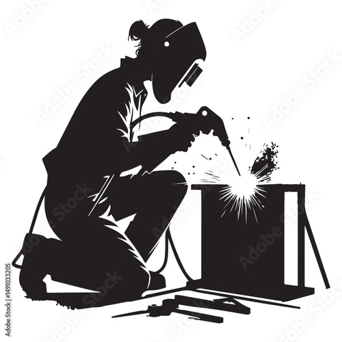 Welder Silhouette Vector Illustration Industrial Safety Artwork Design