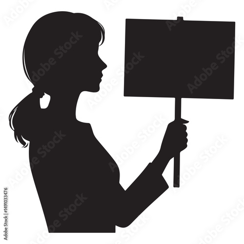 Empowered Woman Silhouette Holding Protest Sign Vector Image Artwork