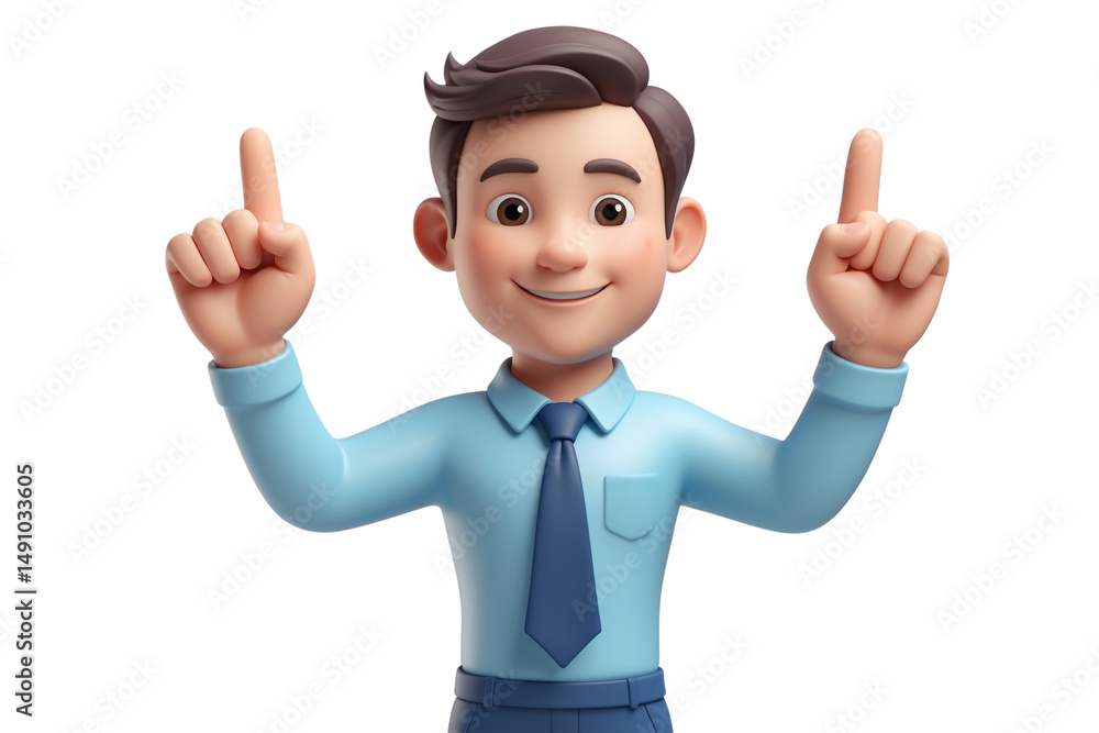 Friendly 3d cartoon businessman pointing upwards Friendly 3d cartoon businessman pointing upwards