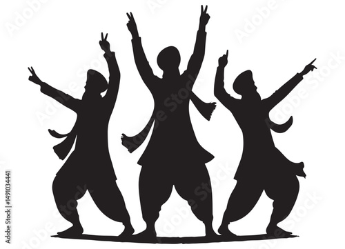 Silhouette of Bhangra Dancers Celebration Vector Art Illustration