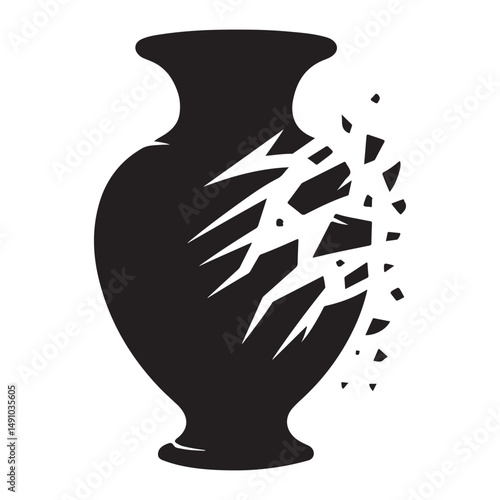 Silhouette of broken vase illustration represents fragility and damage