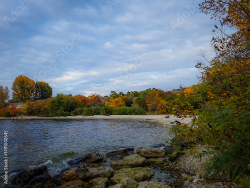 Autumn shore of the Kakhovka Reservoir, Kherson region, Ukraine (no longer exists)
Scenic autumn view of the shoreline of the Kakhovka Reservoir in Kherson region, Ukraine