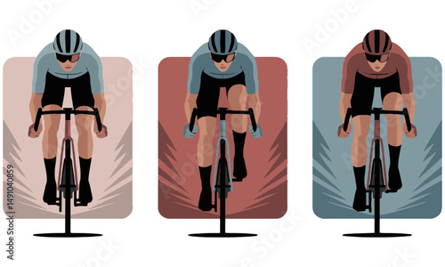 Modern vector illustration of three professional cyclists , easily scalable and editable.