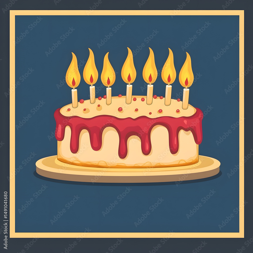 Cake with Candles Flat Icon on Blue Background for Birthday Celebrations Cake with Candles Flat Icon on Blue Background for Birthday Celebrations