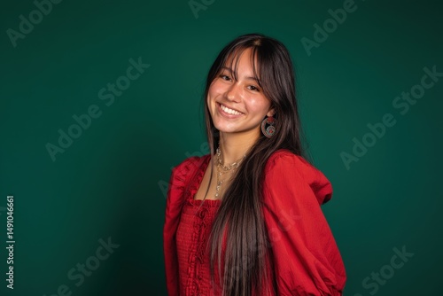 Smiling woman with long hai...