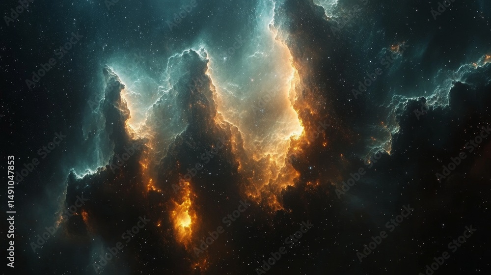 Fototapeta premium Stunning cosmic nebulae formations in a vibrant space scene.