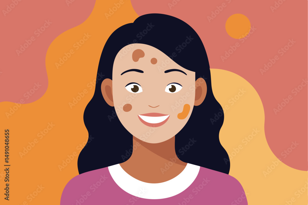 woman with dark hair smiling, warm color background, minimalist digital illustration, playful style
woman with dark hair smiling, warm color background, minimalist digital illustration, playful style