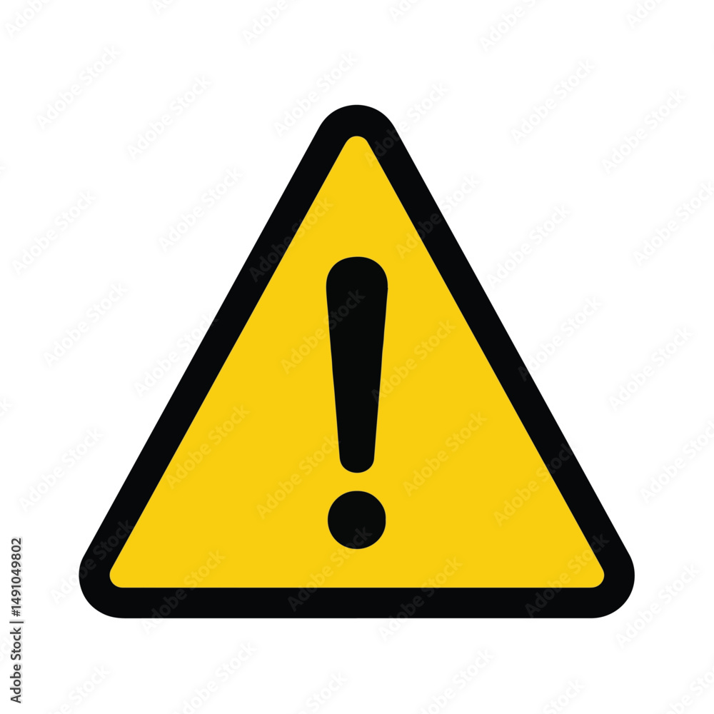 A yellow triangular warning sign with a black border, featuring a black exclamation mark and a small black dot below it. A yellow triangular warning sign with a black border, featuring a black exclamation mark and a small black dot below it.