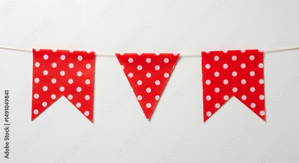 Fototapeta premium Red polka dot party banner decoration hanging for birthday celebration and festive event design element