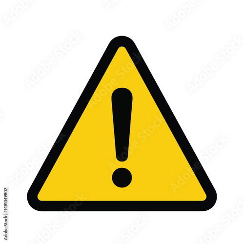 A yellow triangular warning sign with a black border, featuring a black exclamation mark and a small black dot below it.