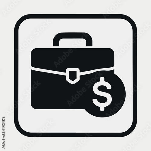 Business Briefcase Icon with Dollar Sign in Rounded Frame