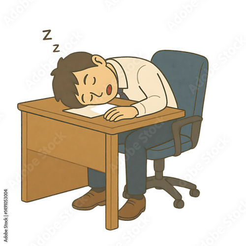 デスクで寝落ち（男性）